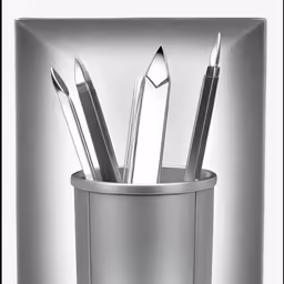 several knives are sticking out of an empty tin