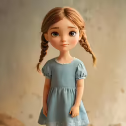 a young doll is standing and looking at the camera