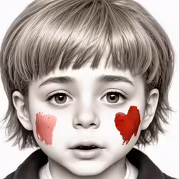 this is a kid with blood and a red spot