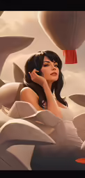a beautiful lady with a hand on her face in the air