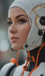 a person with a white helmet on her head