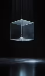 a glass container suspended by a string in a room