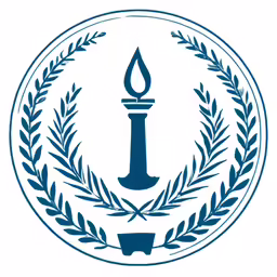 an image of a blue and white seal with a candle in it
