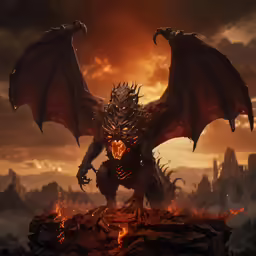 an art print of a monster on a mountain top