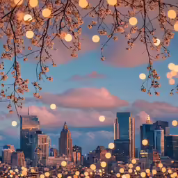 a city at night, with light reflecting off the water