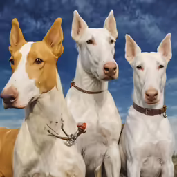 three white dogs standing next to each other