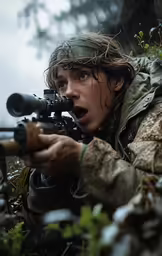 a man with a gun on a military outfit