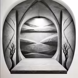 an artistic artwork is shown in a white circle