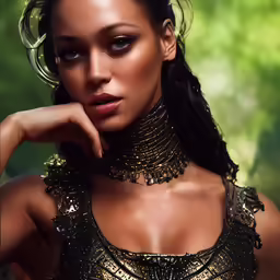 a woman in a gold dress is posing for the camera