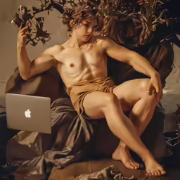 a man sitting on top of a bed with a laptop computer