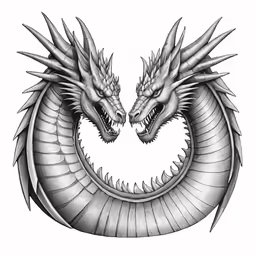 two large white snakes face each other,