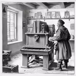 a person is using an old type machine to read something