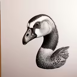 a black and white drawing of a duck
