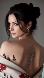 a woman with flowers on her upper back