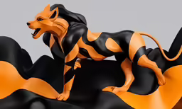 the cat figurine is black and orange