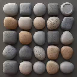 a number of different colored rocks sitting next to each other