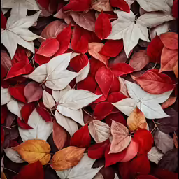 many colorful leaves on a tree trunk