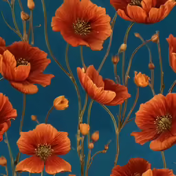 the red flowers have orange petals and the blue sky