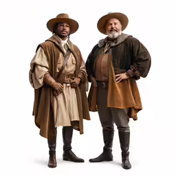 two men in historical clothing stand next to each other