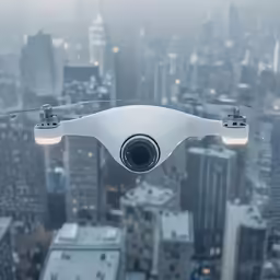 a camera is seen over the city skyline