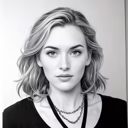 a black and white photo of a woman wearing a necklace