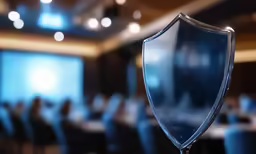 a large shield sits on top of a table