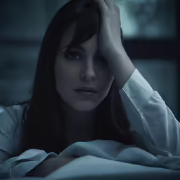 a girl in white shirt resting her head on her hands