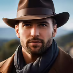 a man wearing a hat, scarf and scarf around his neck