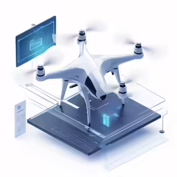 a white and blue dji - bl9 remote controller attached to a quad with images of different screens