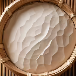 a bamboo circle on top of a woven mat