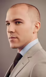 a man with a bald head wearing a suit