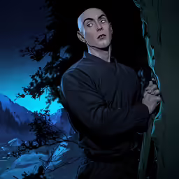 the man is standing in front of a tree holding something