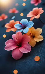 small multicolored flowers on a shiny surface