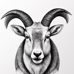 an animal with horns sitting in front of a white background