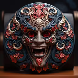 a close up of a decorative mask with teeth