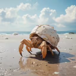 there is a crab sitting in the sand