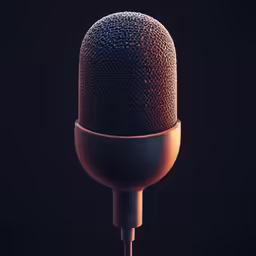 a microphone on a metal pole with a dark background
