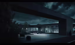 a large room is lit up at night