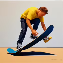 a young skateboarder jumping over some pavement with his board