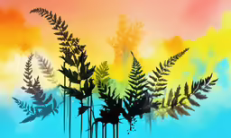 a painting of a colorful plant with water flowing