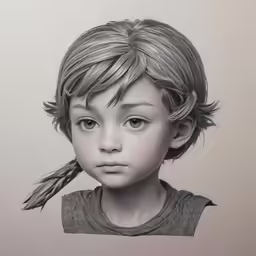 the girl is standing behind a black and white drawing