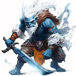 a blue and white troll with a sword