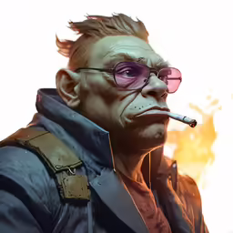 a close up of a person with glasses and a cigarette