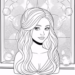 an illustration of the face of a beautiful woman with long hair and a flower
