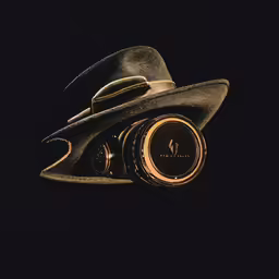 a cowboy hat and coin on a black background