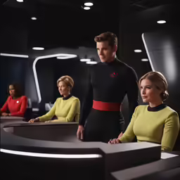 people are in an office wearing yellow and black outfits