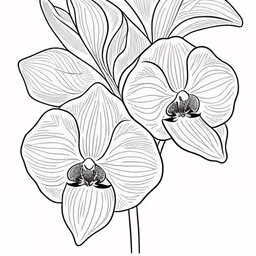 orchids drawing from the book,a flower is shown in black and white,a drawing of some flowers with long leaves,an image of black and white orchid flowers,two orchids coloring page for adults and grown