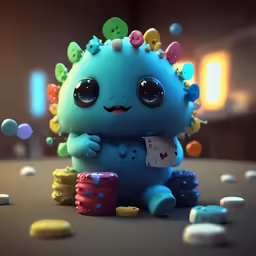 there is a toy of some sort near other stuff