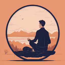 a person sitting in a circle looking at mountains,a man sitting in a circular frame with mountains in the background