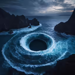 an ocean scene with waves and water carved into the rocks